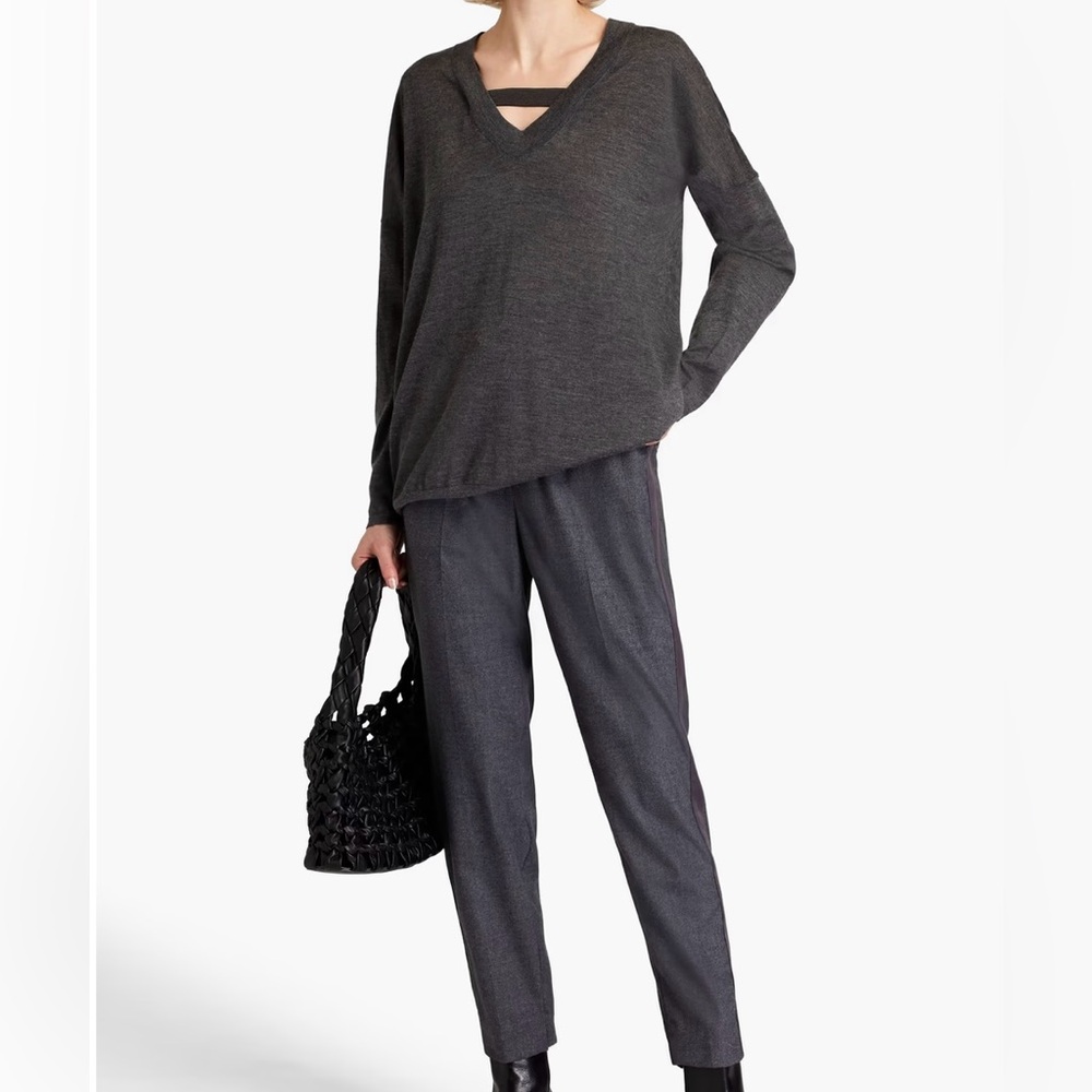 BRUNELLO CUCINELLI
Cutout mélange cashmere and silk-blend sweater